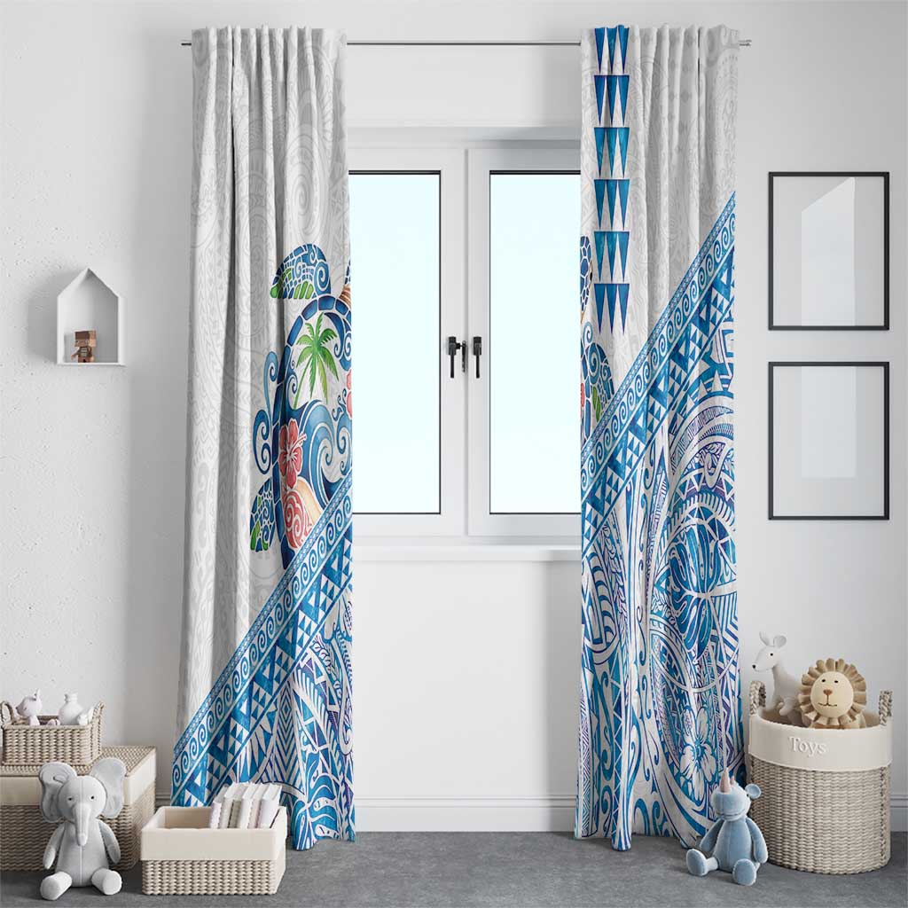 Hawaiian Abstract Sea Turtle Window Curtain Polynesian Tapa Art and Kakau Tattoo White WaterColor - Polynesian Pride