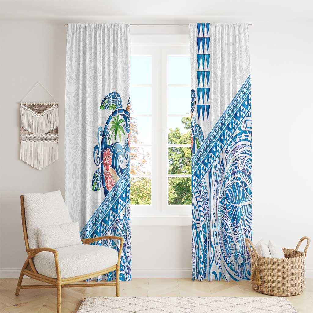 Hawaiian Abstract Sea Turtle Window Curtain Polynesian Tapa Art and Kakau Tattoo White WaterColor - Polynesian Pride