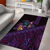 Hawaiian Abstract Sea Turtle Area Rug Polynesian Tapa Art and Kakau Tattoo Purple WaterColor - Polynesian Pride