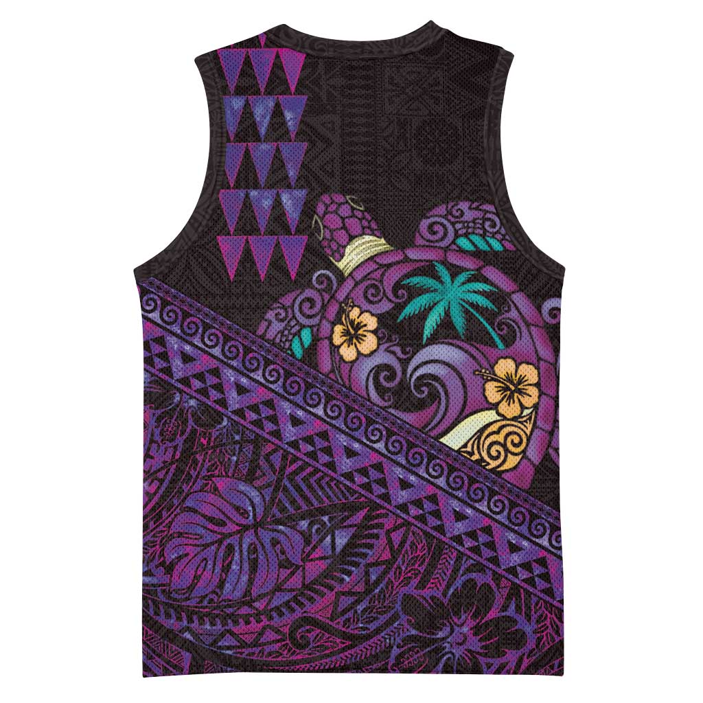 Hawaiian Abstract Sea Turtle Basketball Jersey Polynesian Tapa Art and Kakau Tattoo Purple WaterColor - Polynesian Pride
