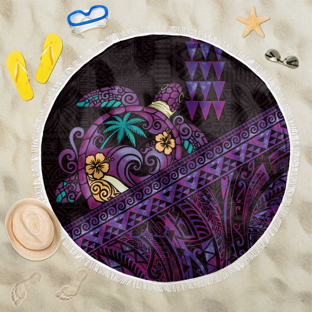 Hawaiian Abstract Sea Turtle Beach Blanket Polynesian Tapa Art and Kakau Tattoo Purple WaterColor - Polynesian Pride