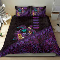 Hawaiian Abstract Sea Turtle Bedding Set Polynesian Tapa Art and Kakau Tattoo Purple WaterColor - Polynesian Pride