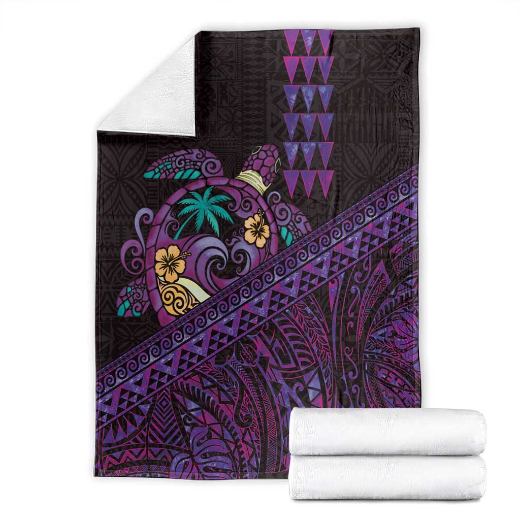 Hawaiian Abstract Sea Turtle Blanket Polynesian Tapa Art and Kakau Tattoo Purple WaterColor - Polynesian Pride