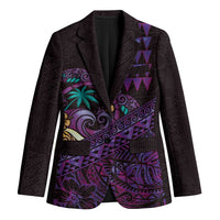 Hawaiian Abstract Sea Turtle Blazer Polynesian Tapa Art and Kakau Tattoo Purple WaterColor - Polynesian Pride