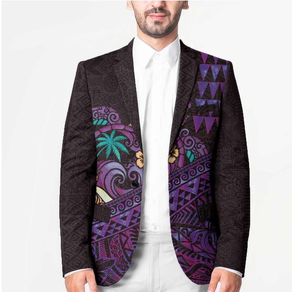 Hawaiian Abstract Sea Turtle Blazer Polynesian Tapa Art and Kakau Tattoo Purple WaterColor - Polynesian Pride