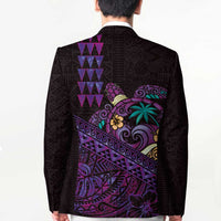 Hawaiian Abstract Sea Turtle Blazer Polynesian Tapa Art and Kakau Tattoo Purple WaterColor - Polynesian Pride