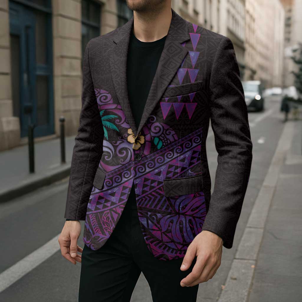 Hawaiian Abstract Sea Turtle Blazer Polynesian Tapa Art and Kakau Tattoo Purple WaterColor - Polynesian Pride