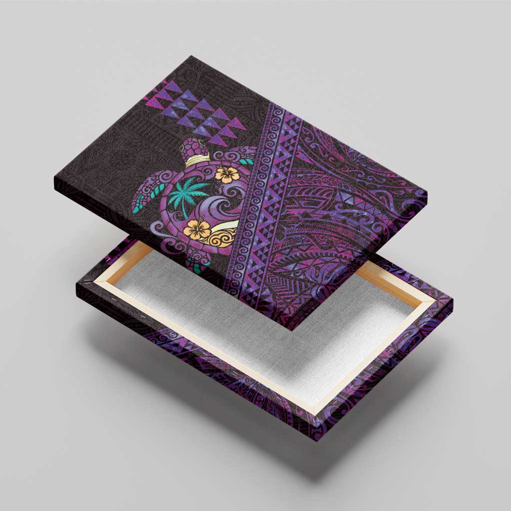 Hawaiian Abstract Sea Turtle Canvas Wall Art Polynesian Tapa Art and Kakau Tattoo Purple WaterColor - Polynesian Pride