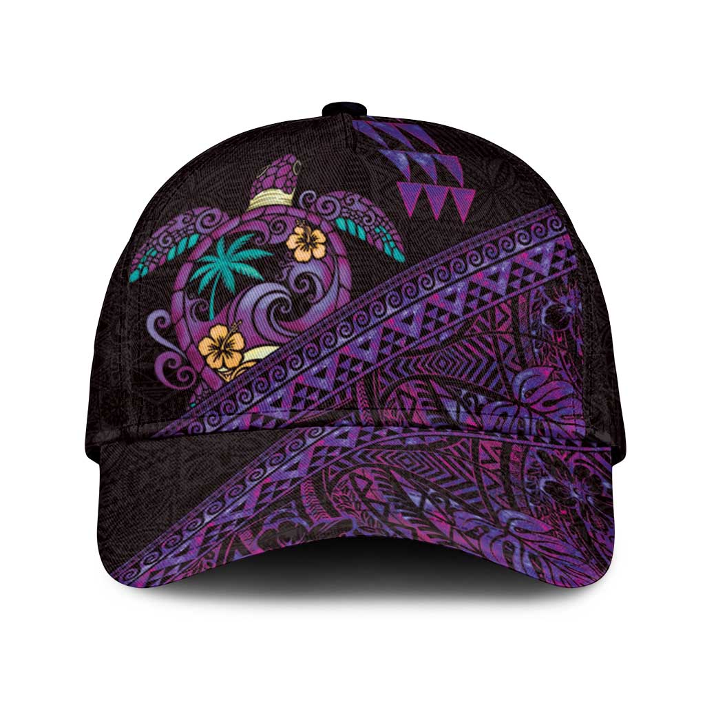 Hawaiian Abstract Sea Turtle Classic Cap Polynesian Tapa Art and Kakau Tattoo Purple WaterColor - Polynesian Pride