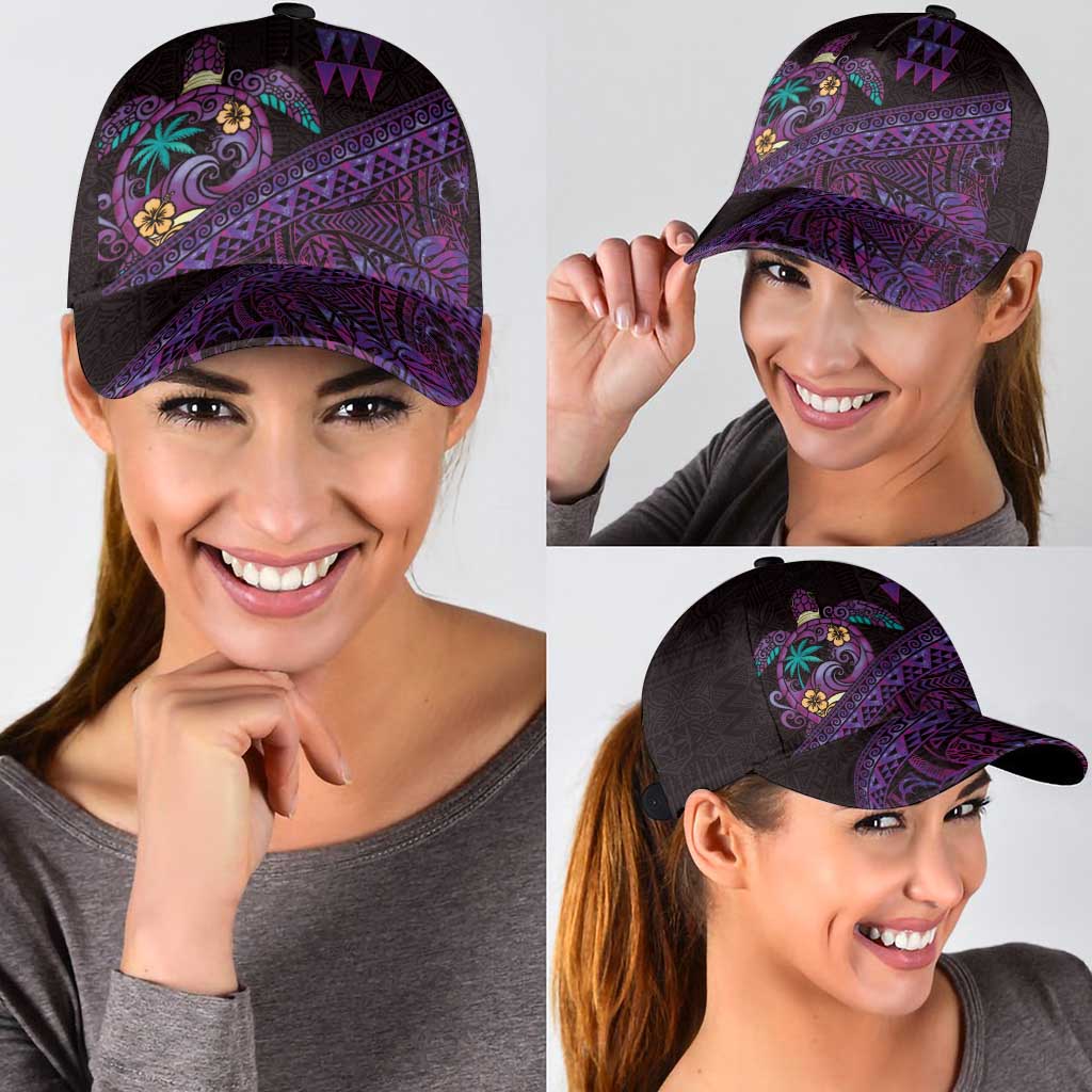 Hawaiian Abstract Sea Turtle Classic Cap Polynesian Tapa Art and Kakau Tattoo Purple WaterColor - Polynesian Pride