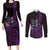 Hawaiian Abstract Sea Turtle Couples Matching Long Sleeve Bodycon Dress and Long Sleeve Button Shirt Polynesian Tapa Art and Kakau Tattoo Purple WaterColor - Polynesian Pride