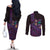 Hawaiian Abstract Sea Turtle Couples Matching Off The Shoulder Long Sleeve Dress and Long Sleeve Button Shirt Polynesian Tapa Art and Kakau Tattoo Purple WaterColor - Polynesian Pride