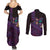 Hawaiian Abstract Sea Turtle Couples Matching Summer Maxi Dress and Long Sleeve Button Shirt Polynesian Tapa Art and Kakau Tattoo Purple WaterColor - Polynesian Pride