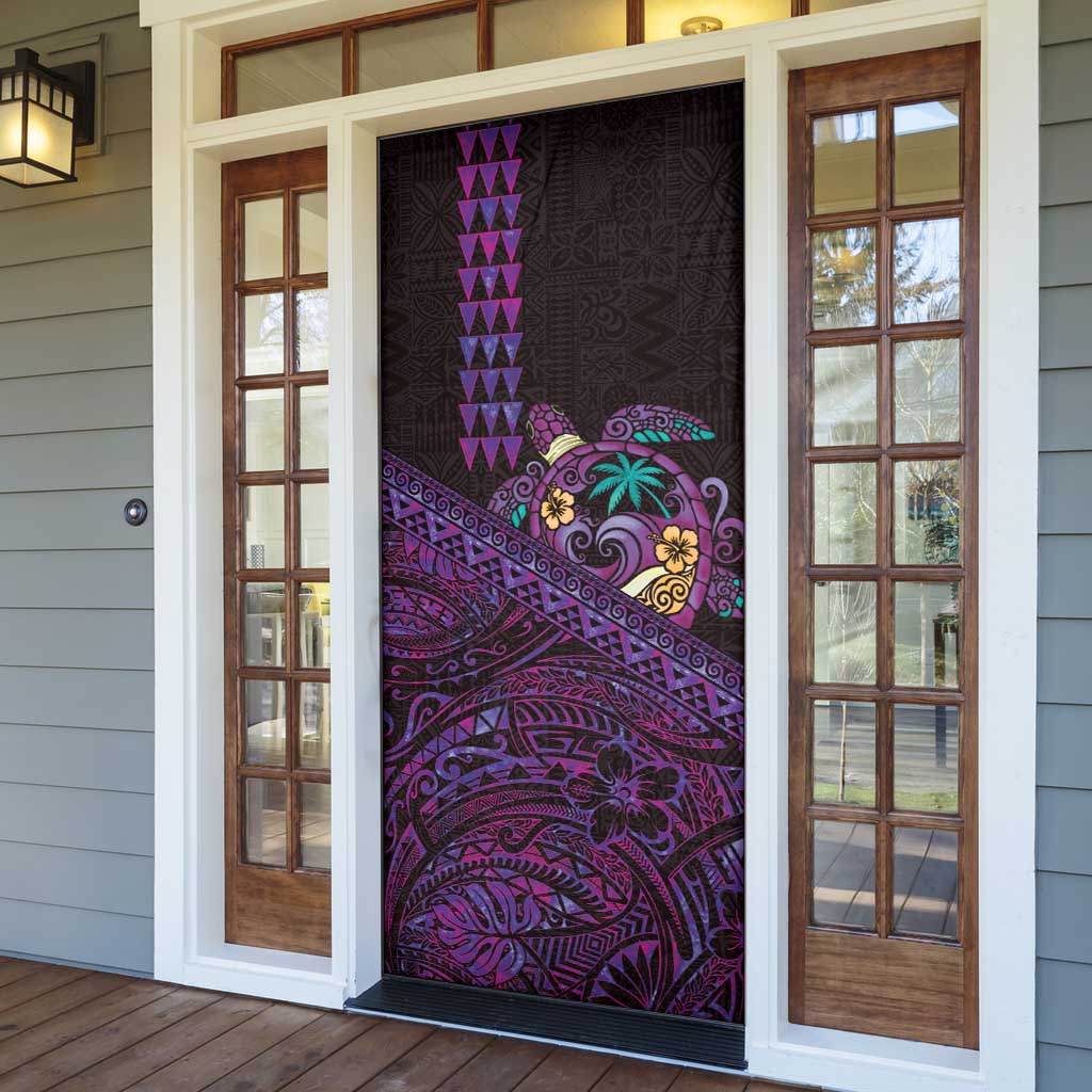 Hawaiian Abstract Sea Turtle Door Cover Polynesian Tapa Art and Kakau Tattoo Purple WaterColor - Polynesian Pride