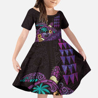 Hawaiian Abstract Sea Turtle Family Matching Mermaid Dress and Hawaiian Shirt Polynesian Tapa Art and Kakau Tattoo Purple WaterColor - Polynesian Pride