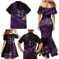 Hawaiian Abstract Sea Turtle Family Matching Mermaid Dress and Hawaiian Shirt Polynesian Tapa Art and Kakau Tattoo Purple WaterColor - Polynesian Pride