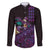 Hawaiian Abstract Sea Turtle Family Matching Off Shoulder Maxi Dress and Hawaiian Shirt Polynesian Tapa Art and Kakau Tattoo Purple WaterColor - Polynesian Pride