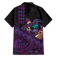 Hawaiian Abstract Sea Turtle Family Matching Summer Maxi Dress and Hawaiian Shirt Polynesian Tapa Art and Kakau Tattoo Purple WaterColor - Polynesian Pride