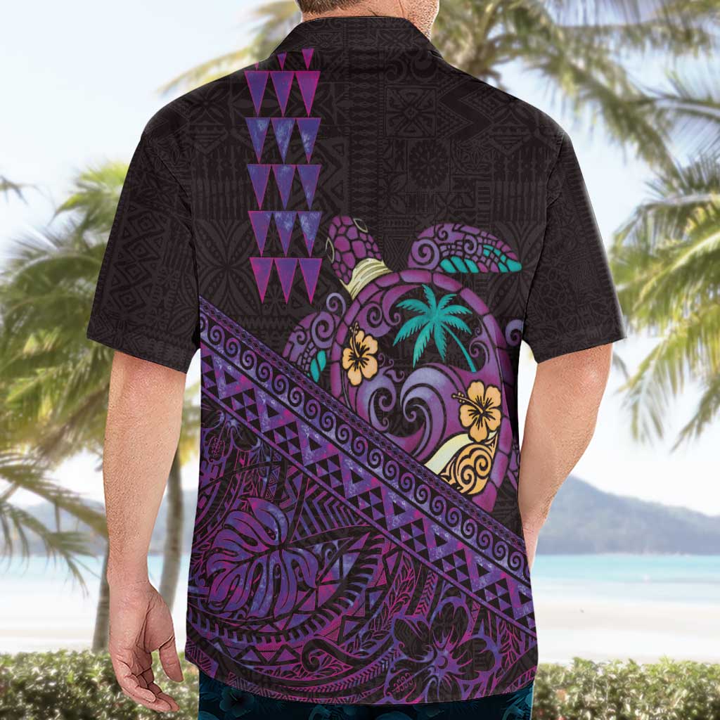Hawaiian Abstract Sea Turtle Hawaiian Shirt Polynesian Tapa Art and Kakau Tattoo Purple WaterColor - Polynesian Pride