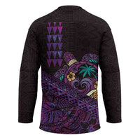 Hawaiian Abstract Sea Turtle Hockey Jersey Polynesian Tapa Art and Kakau Tattoo Purple WaterColor - Polynesian Pride