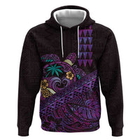 Hawaiian Abstract Sea Turtle Hoodie Polynesian Tapa Art and Kakau Tattoo Purple WaterColor - Polynesian Pride