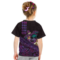 Hawaiian Abstract Sea Turtle Kid T Shirt Polynesian Tapa Art and Kakau Tattoo Purple WaterColor - Polynesian Pride