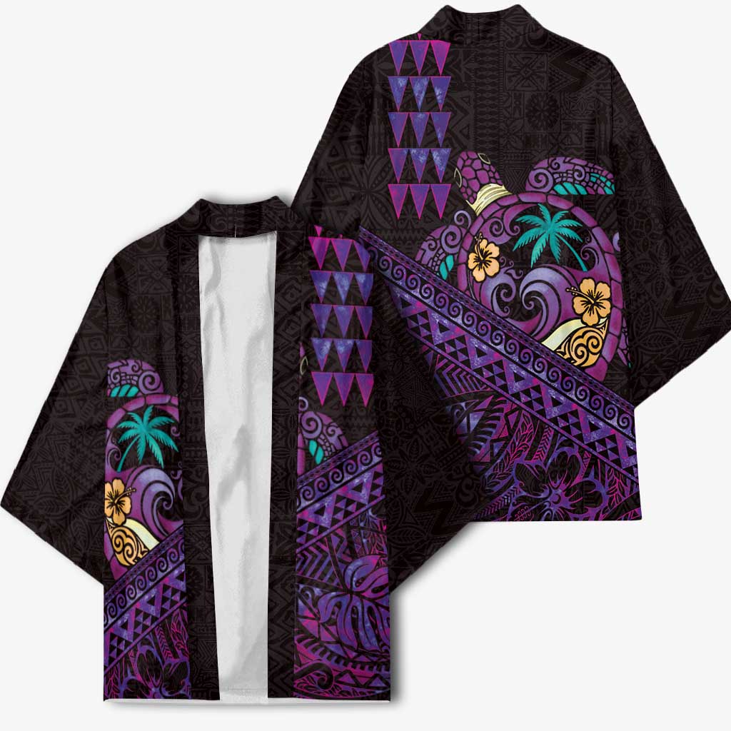 Hawaiian Abstract Sea Turtle Kimono Polynesian Tapa Art and Kakau Tattoo Purple WaterColor - Polynesian Pride