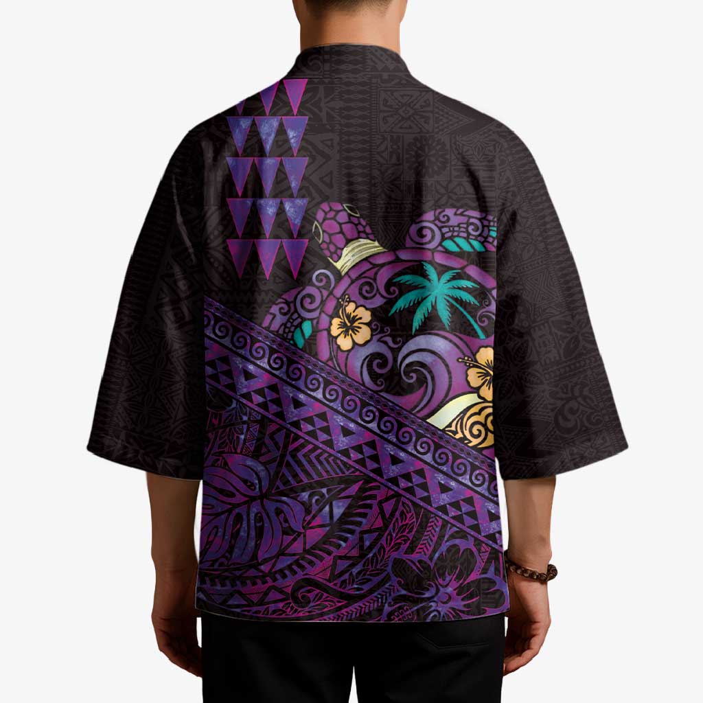 Hawaiian Abstract Sea Turtle Kimono Polynesian Tapa Art and Kakau Tattoo Purple WaterColor - Polynesian Pride
