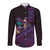 Hawaiian Abstract Sea Turtle Long Sleeve Button Shirt Polynesian Tapa Art and Kakau Tattoo Purple WaterColor - Polynesian Pride