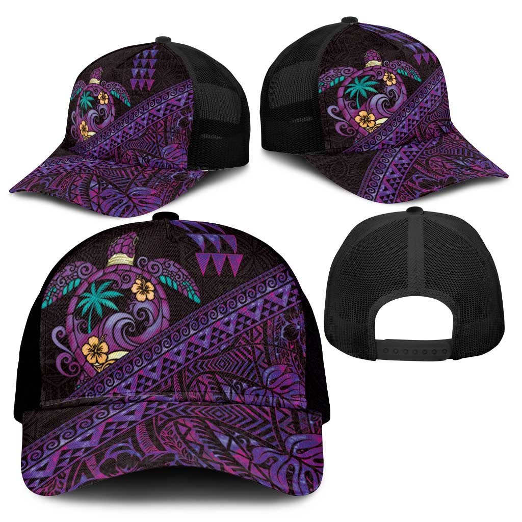 Hawaiian Abstract Sea Turtle Mesh Trucker Cap Polynesian Tapa Art and Kakau Tattoo Purple WaterColor - Polynesian Pride