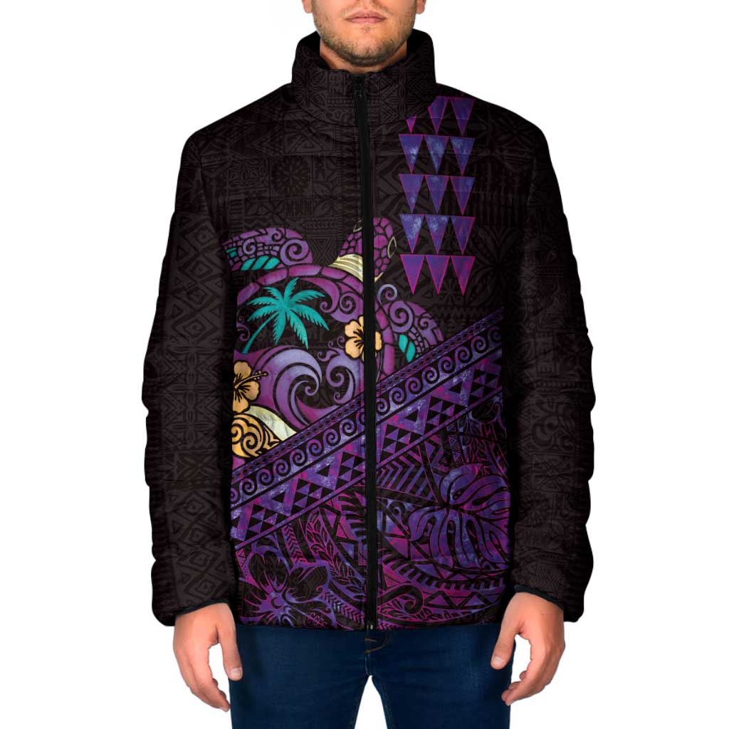 Hawaiian Abstract Sea Turtle Padded Jacket Polynesian Tapa Art and Kakau Tattoo Purple WaterColor - Polynesian Pride