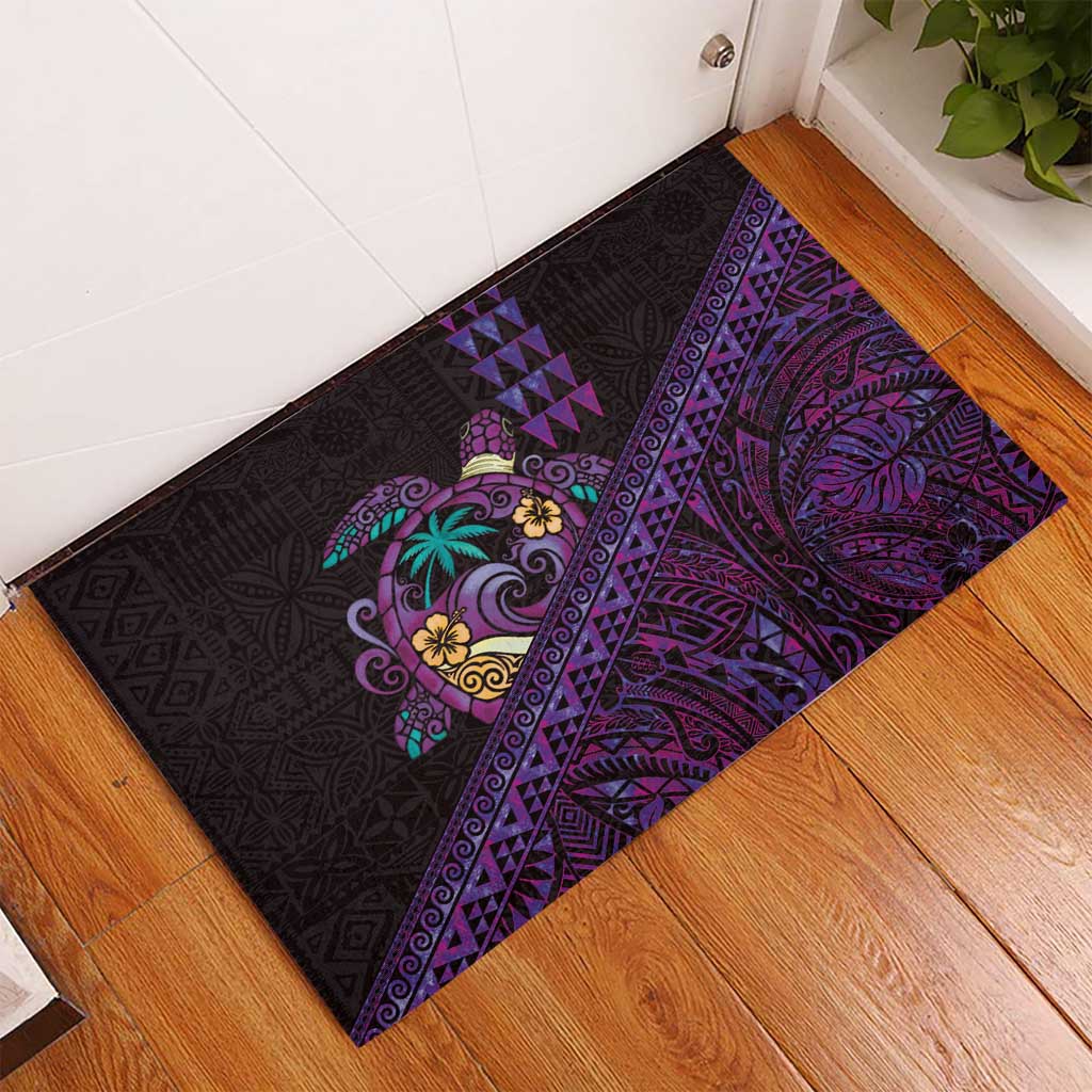 Hawaiian Abstract Sea Turtle Rubber Doormat Polynesian Tapa Art and Kakau Tattoo Purple WaterColor - Polynesian Pride