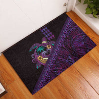 Hawaiian Abstract Sea Turtle Rubber Doormat Polynesian Tapa Art and Kakau Tattoo Purple WaterColor - Polynesian Pride