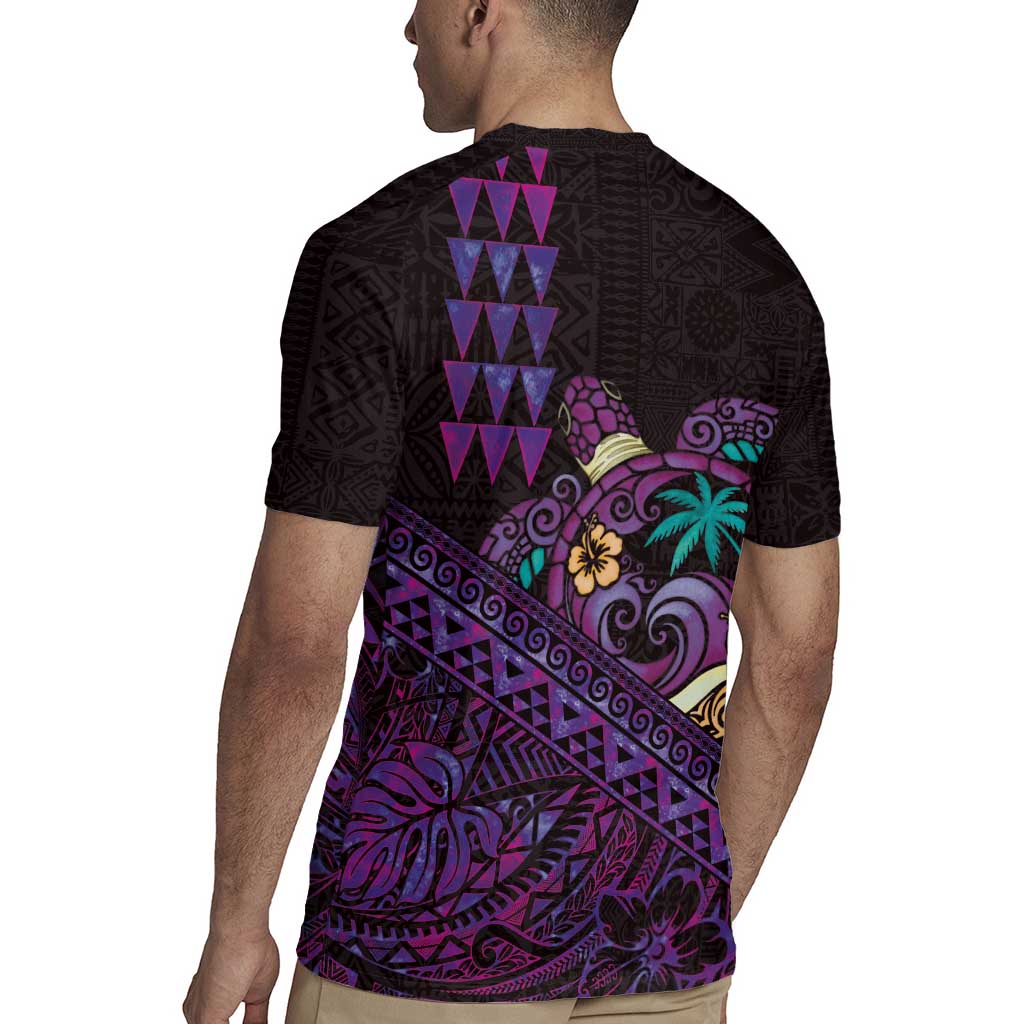 Hawaiian Abstract Sea Turtle Rugby Jersey Polynesian Tapa Art and Kakau Tattoo Purple WaterColor - Polynesian Pride