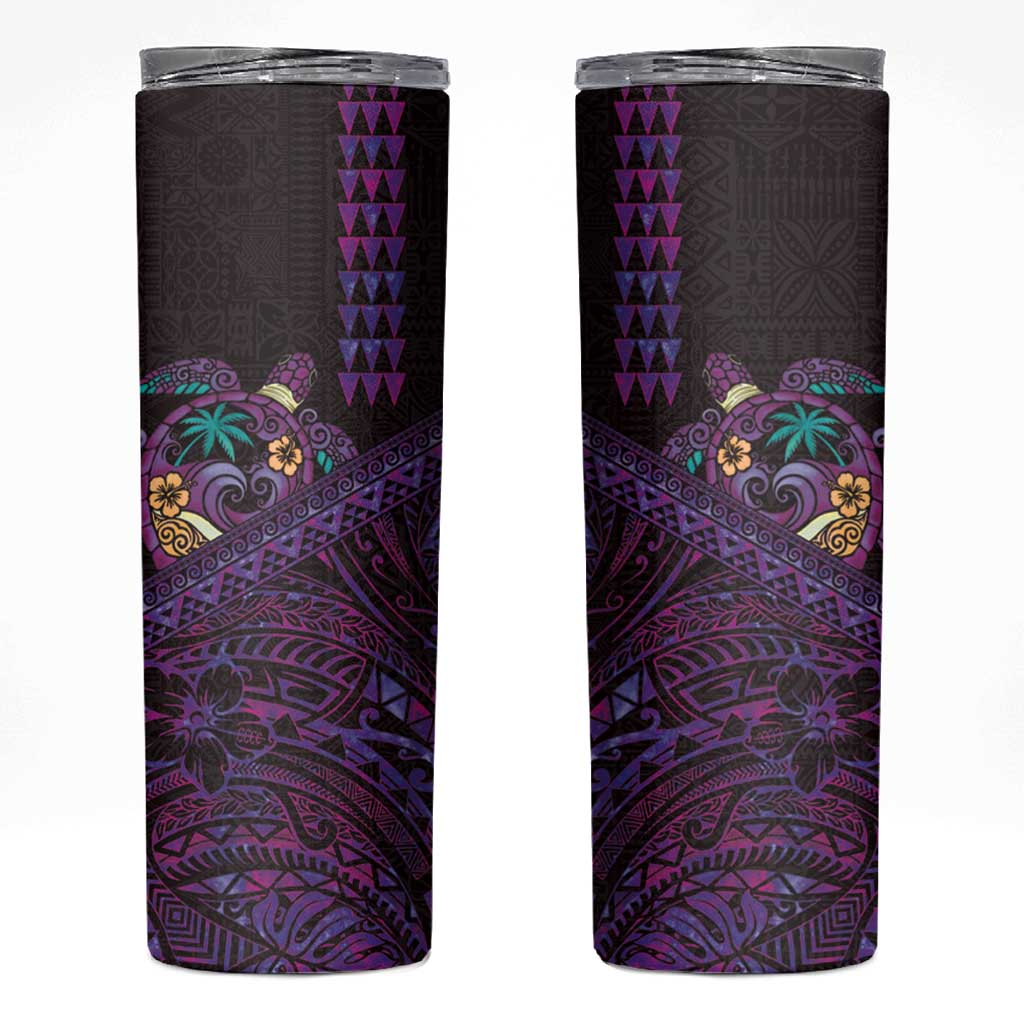 Hawaiian Abstract Sea Turtle Skinny Tumbler Polynesian Tapa Art and Kakau Tattoo Purple WaterColor - Polynesian Pride