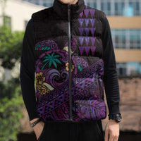 Hawaiian Abstract Sea Turtle Sleeveless Puffer Jacket Polynesian Tapa Art and Kakau Tattoo Purple WaterColor - Polynesian Pride