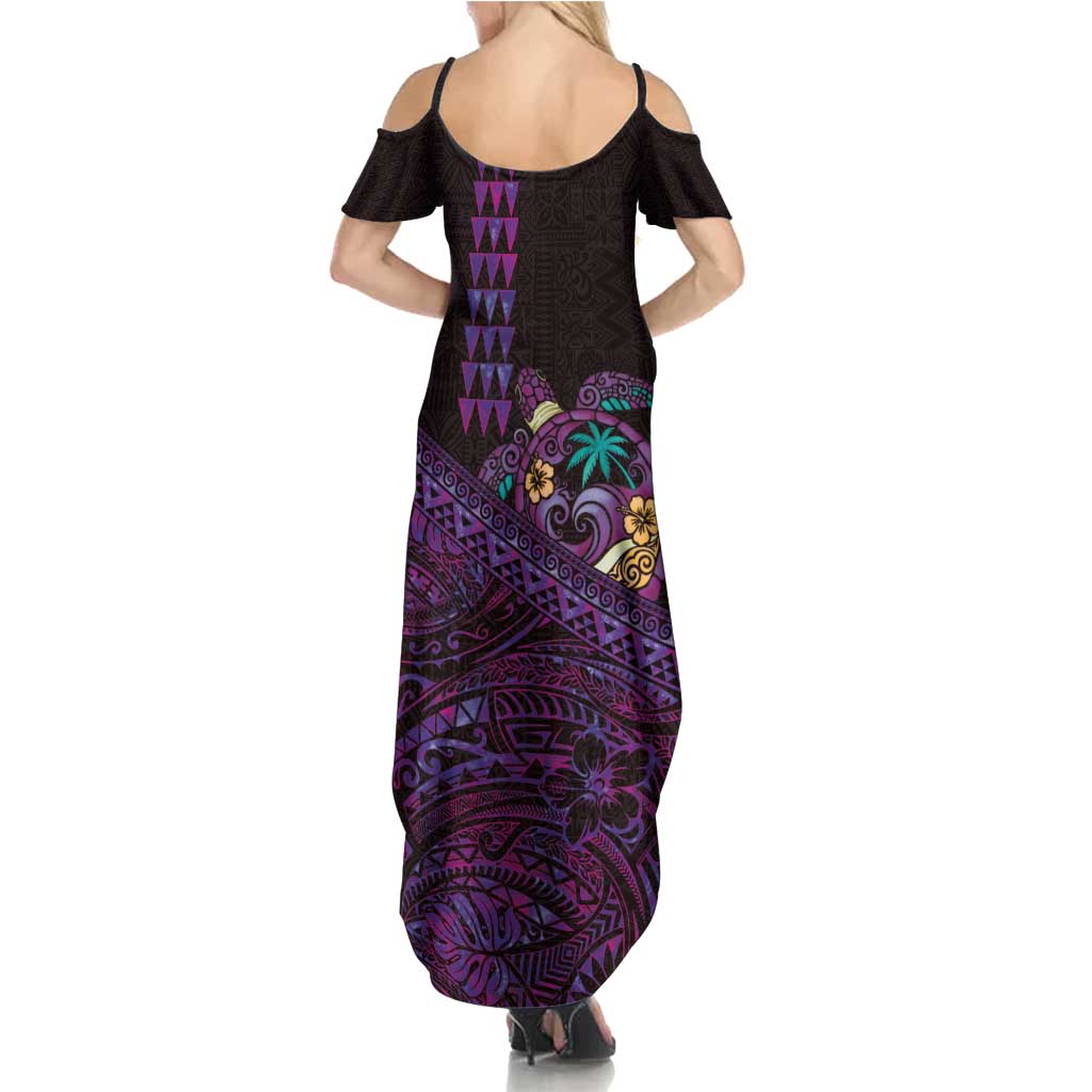 Hawaiian Abstract Sea Turtle Summer Maxi Dress Polynesian Tapa Art and Kakau Tattoo Purple WaterColor - Polynesian Pride