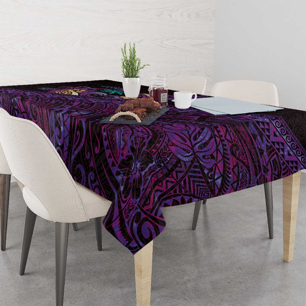 Hawaiian Abstract Sea Turtle Tablecloth Polynesian Tapa Art and Kakau Tattoo Purple WaterColor - Polynesian Pride