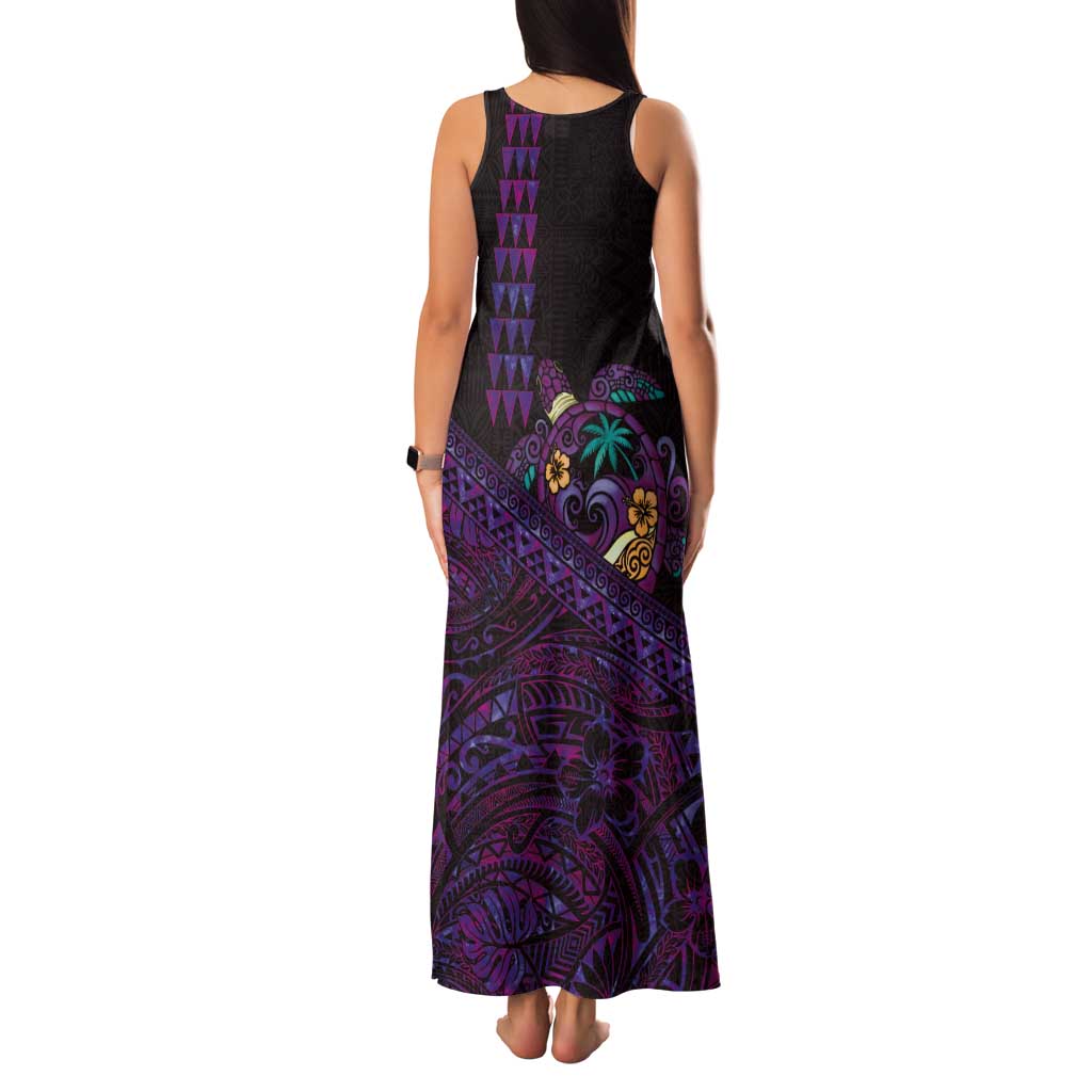 Hawaiian Abstract Sea Turtle Tank Maxi Dress Polynesian Tapa Art and Kakau Tattoo Purple WaterColor - Polynesian Pride