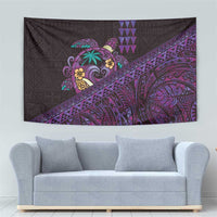 Hawaiian Abstract Sea Turtle Tapestry Polynesian Tapa Art and Kakau Tattoo Purple WaterColor - Polynesian Pride
