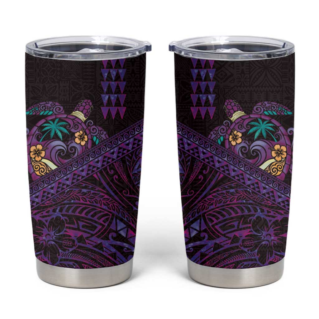 Hawaiian Abstract Sea Turtle Tumbler Cup Polynesian Tapa Art and Kakau Tattoo Purple WaterColor - Polynesian Pride