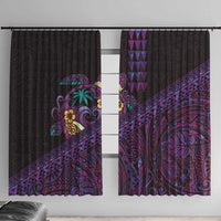 Hawaiian Abstract Sea Turtle Window Curtain Polynesian Tapa Art and Kakau Tattoo Purple WaterColor - Polynesian Pride