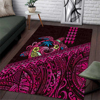 Hawaiian Abstract Sea Turtle Area Rug Polynesian Tapa Art and Kakau Tattoo Pink WaterColor - Polynesian Pride