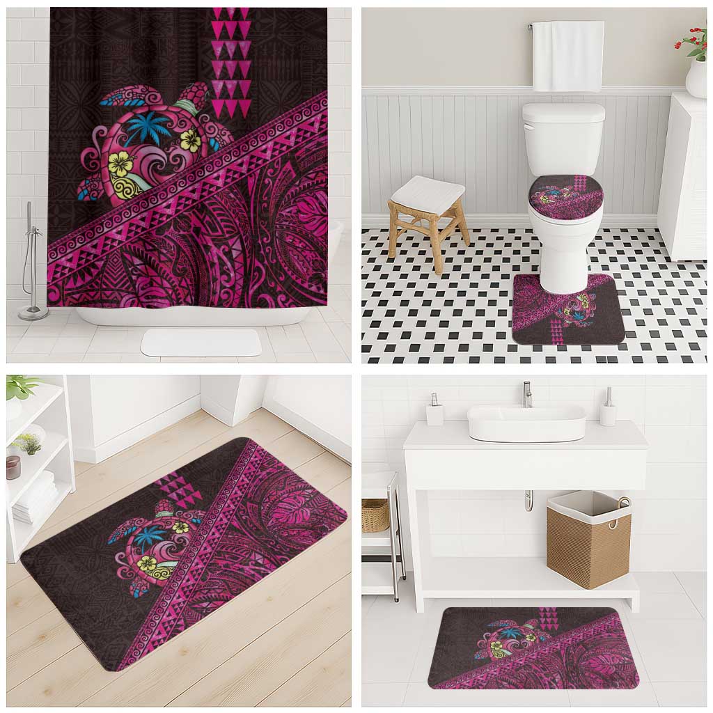 Hawaiian Abstract Sea Turtle Bathroom Set Polynesian Tapa Art and Kakau Tattoo Pink WaterColor - Polynesian Pride