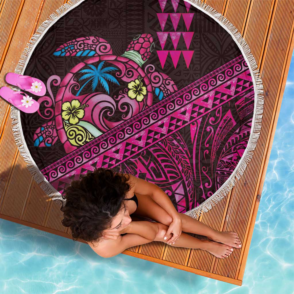 Hawaiian Abstract Sea Turtle Beach Blanket Polynesian Tapa Art and Kakau Tattoo Pink WaterColor - Polynesian Pride