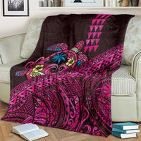 Hawaiian Abstract Sea Turtle Blanket Polynesian Tapa Art and Kakau Tattoo Pink WaterColor - Polynesian Pride