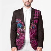 Hawaiian Abstract Sea Turtle Blazer Polynesian Tapa Art and Kakau Tattoo Pink WaterColor - Polynesian Pride