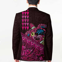 Hawaiian Abstract Sea Turtle Blazer Polynesian Tapa Art and Kakau Tattoo Pink WaterColor - Polynesian Pride