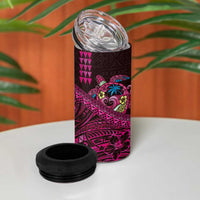Hawaiian Abstract Sea Turtle 4 in 1 Can Cooler Tumbler Polynesian Tapa Art and Kakau Tattoo Pink WaterColor - Polynesian Pride