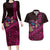 Hawaiian Abstract Sea Turtle Couples Matching Long Sleeve Bodycon Dress and Hawaiian Shirt Polynesian Tapa Art and Kakau Tattoo Pink WaterColor - Polynesian Pride